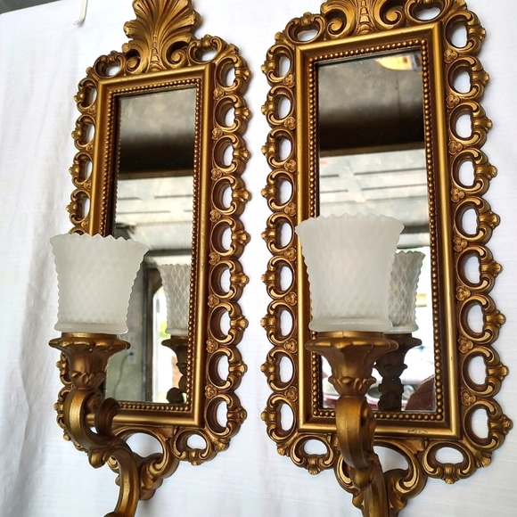 Homco Dart 1972 ornate smokey gray mirrored wall candleholders - Picture 5 of 14